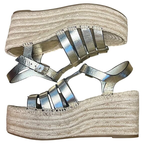 Tory Burch Espadrille Wedge Sandals Spark Gold Metallic Leather New Size 5.5 - Picture 13 of 16